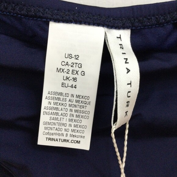 Trina Turk Mid Blue Getaway Solid Shirred Side Hipster Bikini Swim Bottom 12 NWT - Picture 6 of 9